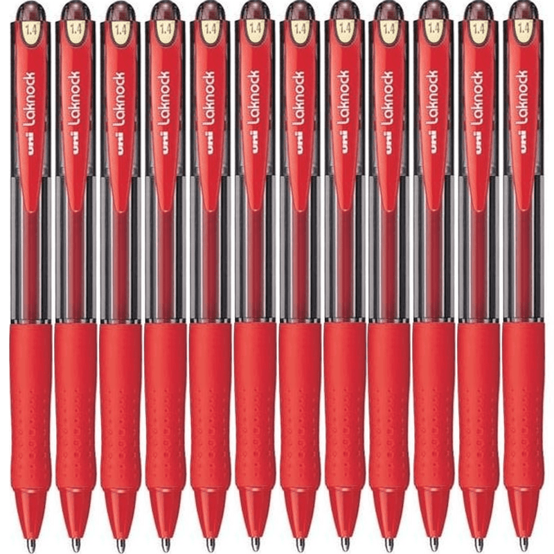 Uni-Ball SN-100 Laknock Retractable Ballpoint Pen Broad 1.4mm Red Box 12 SN100BR (1.4mm Red Box 12) - SuperOffice