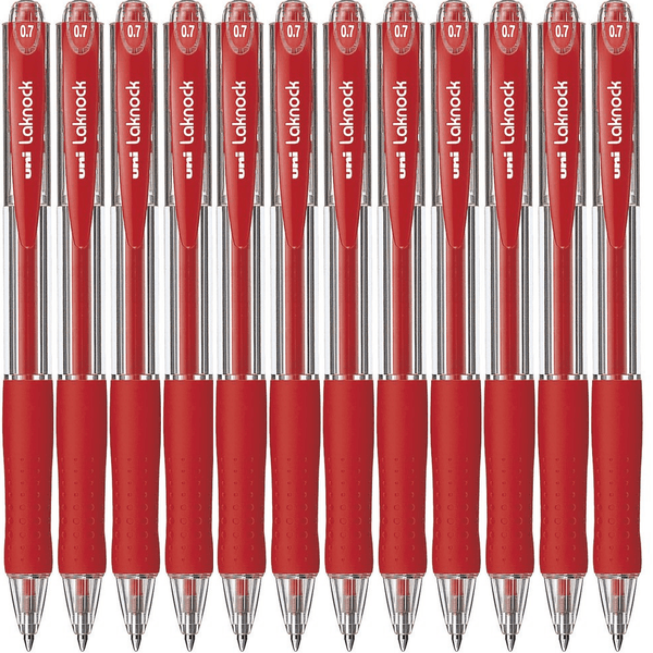 Uni-Ball SN-100 Laknock Retractable Ballpoint Pen Fine 0.7mm Red Box 12 SN100FR (0.7mm Red Box 12) - SuperOffice