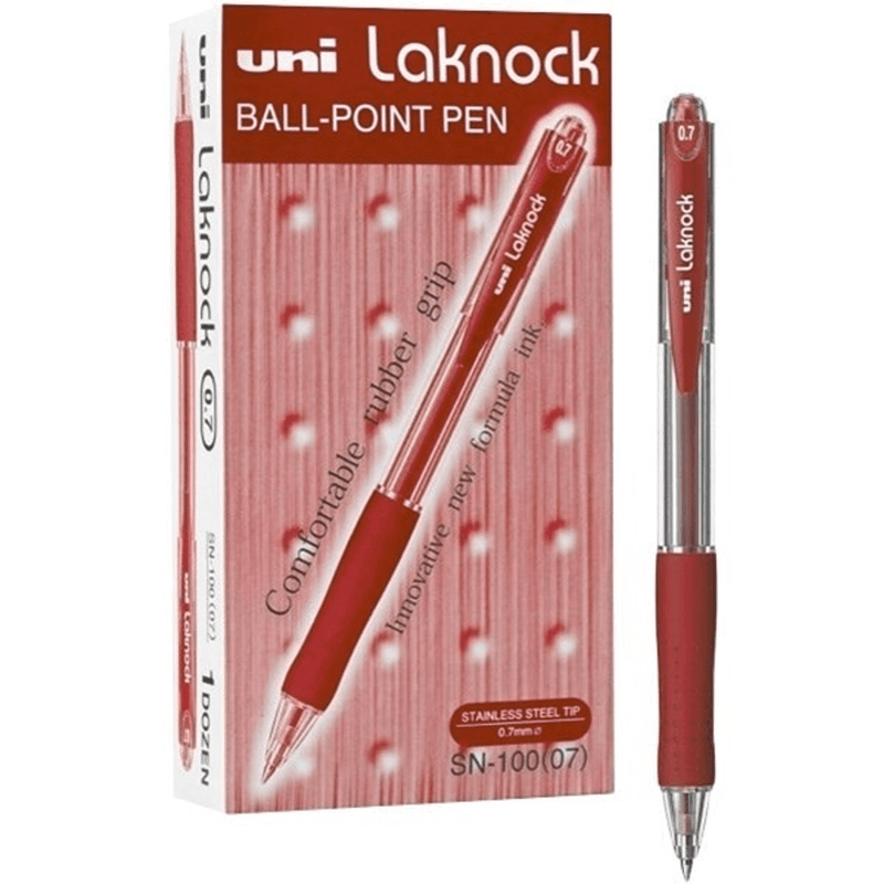 Uni-Ball SN-100 Laknock Retractable Ballpoint Pen Fine 0.7mm Red Box 12 SN100FR (0.7mm Red Box 12) - SuperOffice