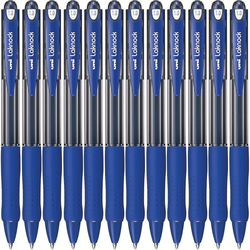 Uni-Ball SN-100 Laknock Retractable Ballpoint Pen Medium 1.0mm Blue Box 12 SN100MBL (1.0mm Blue Box 12) - SuperOffice