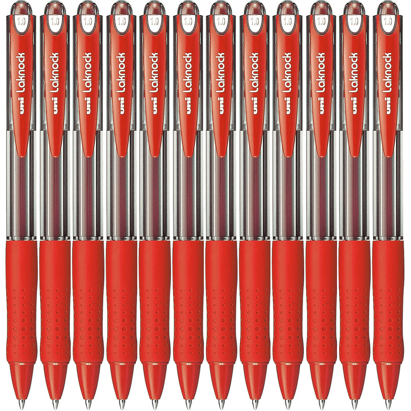 Uni-Ball SN-100 Laknock Retractable Ballpoint Pen Medium 1.0mm Red Box 12 SN100MR (1.0mm Red Box 12) - SuperOffice
