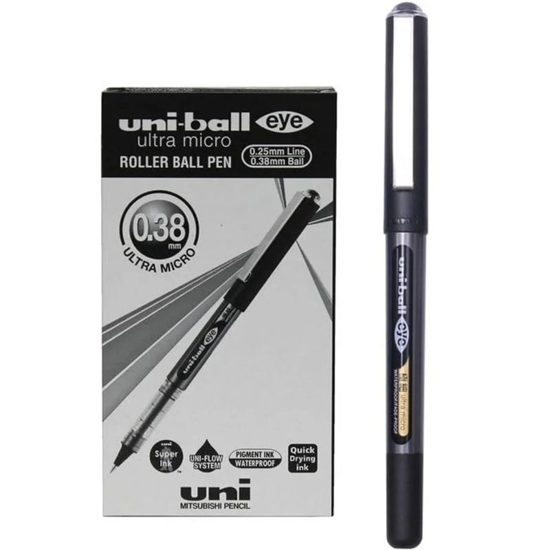 Uni-Ball UB150-038 Eye Liquid Ink Rollerball Pen Ultra Micro 0.38mm Black Box 12 UB150-038BK (Box 12) - SuperOffice