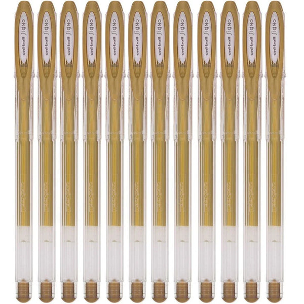 Uni-Ball UM120 Signo Gel Ink Rollerball Pen 0.5mm Metallic Gold Box 12 UM120NMGD (Box 12) - SuperOffice