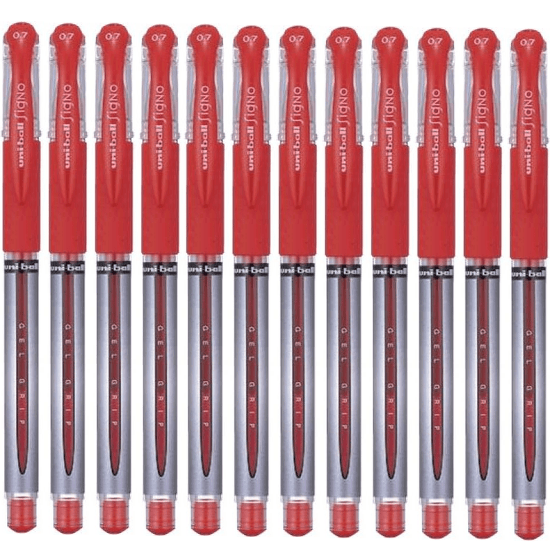 Uni-Ball UM151S Signo Grip Comfort Gel Ink Pen 0.7mm Fine Red Box 12 UM151SR (Box 12) - SuperOffice