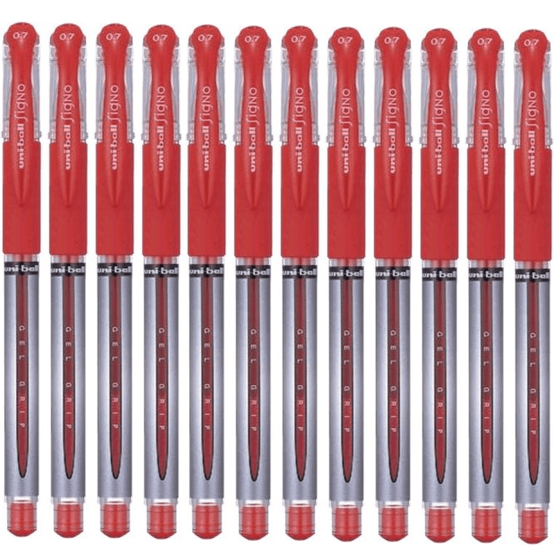Uni-Ball UM151S Signo Grip Comfort Gel Ink Pen 0.7mm Fine Red Box 12 UM151SR (Box 12) - SuperOffice