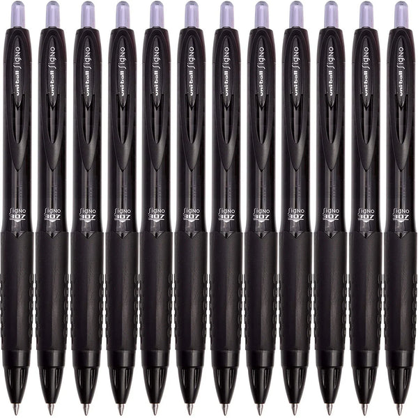 Uni-Ball UMN307 Signo Retractable Gel Ink Rollerball Pens 0.7mm Black Box 12 UMN307FBK (Box 12) - SuperOffice