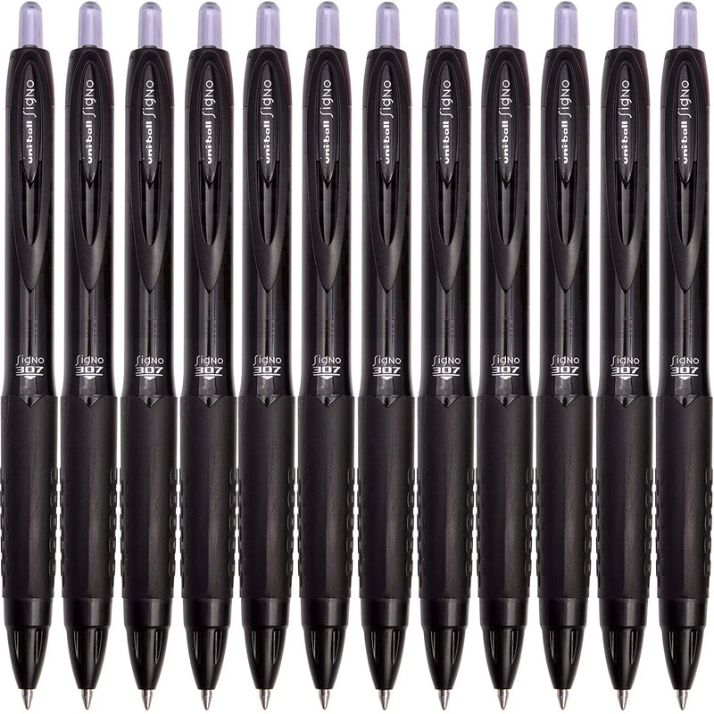 Uni-Ball UMN307 Signo Retractable Gel Ink Rollerball Pens 0.7mm Black Box 12 UMN307FBK (Box 12) - SuperOffice