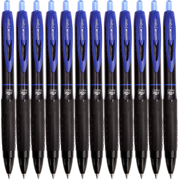 Uni-Ball UMN307 Signo Retractable Gel Ink Rollerball Pens 0.7mm Blue Box 12 UMN307FBL (Box 12) - SuperOffice
