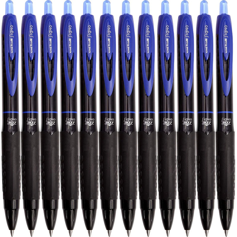 Uni-Ball UMN307 Signo Retractable Gel Ink Rollerball Pens 0.7mm Blue Box 12 UMN307FBL (Box 12) - SuperOffice