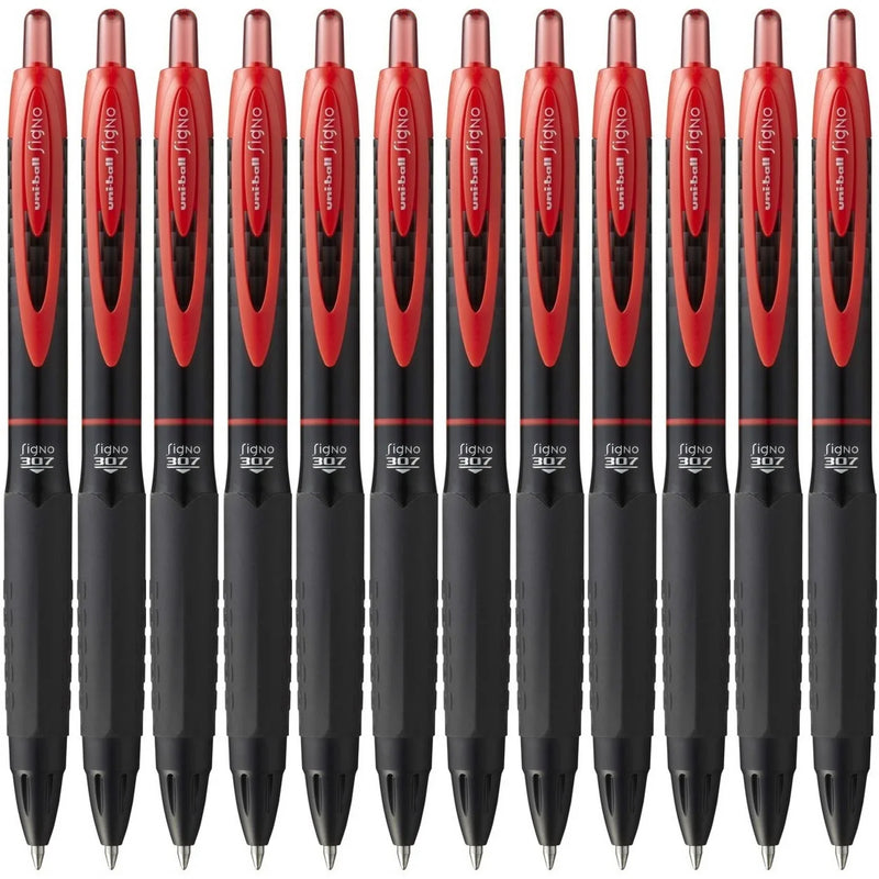 Uni-Ball UMN307 Signo Retractable Gel Ink Rollerball Pens 0.7mm Red Box 12 UMN307FR (Box 12) - SuperOffice