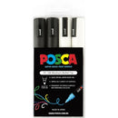 Uni Pc-5M Posca Poster Marker Medium Bullet Tip 2.5Mm Black / White Wallet 4 PC-5M4PBKWH - SuperOffice