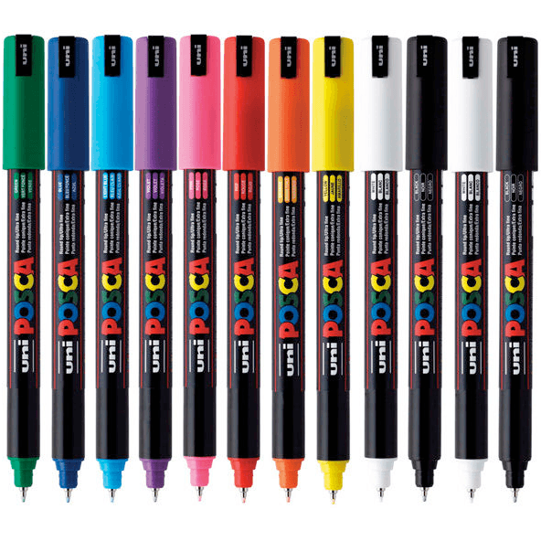 Uni Posca Coloured Marker 1mm Assorted Colours Box 12 PC-1MR PC1MR12A - SuperOffice