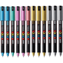 Uni Posca Coloured Metallic Marker 1mm Assorted Colours Box 12 PC-1MR PC1MR12MET - SuperOffice