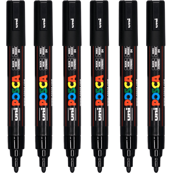 Uni Posca PC-5M Poster Marker Medium Bullet Tip 2.5mm Black 6 Pack PC5MBK (6 Pack Black) - SuperOffice