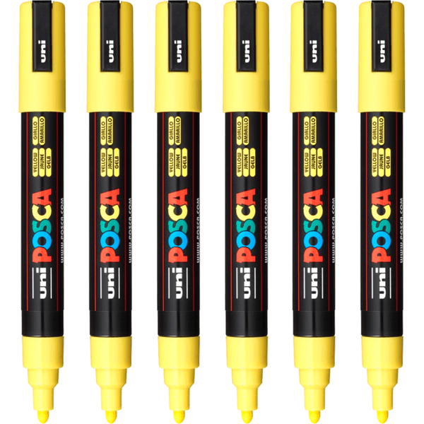 Uni Posca PC-5M Poster Marker Medium Bullet Tip 2.5mm Bright Yellow 6 Pack PC5MBY (6 Pack Bright Yellow) - SuperOffice