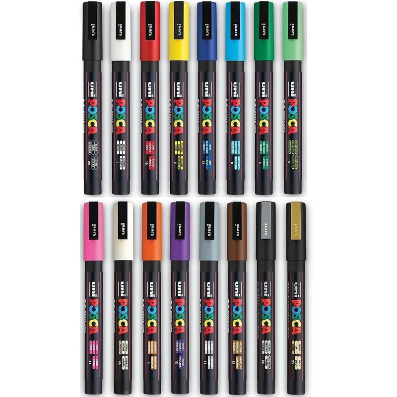Uni Posca PC5M Paint Markers Medium Bullet Tip 16 Colours Pack PC5M16C - SuperOffice