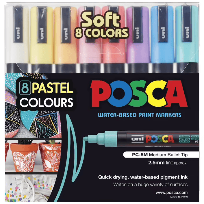 Uni Posca PC5M Paint Markers Pastel Colours 8 Pack 2.5mm NIB PC5MSC8C - SuperOffice