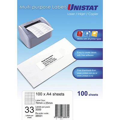 Unistat 38931 Multi-Purpose Label 33Up 70 X 25Mm White Pack 100 38931 - SuperOffice