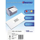 Unistat 38934 Multi-Purpose Label 8Up 105 X 74Mm White Pack 100 38934 - SuperOffice