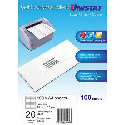 Unistat 38936 Multi-Purpose Label 20Up 98 X 25.4Mm White Pack 100 38936 - SuperOffice