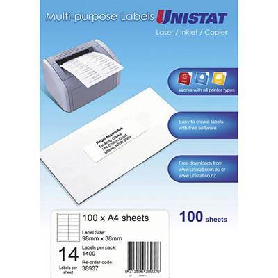 Unistat 38937 Multi-Purpose Label 14Up 98 X 38Mm White Pack 100 38937 - SuperOffice