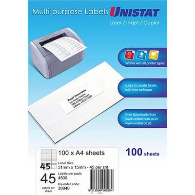 Unistat 38948 Multi-Purpose Label 45Up 51 X 15Mm White Pack 100 38948 - SuperOffice