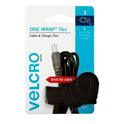 Velcro Brand One-Wrap Cable Ties 13 X 178Mm Black Pack 3 91935 - SuperOffice