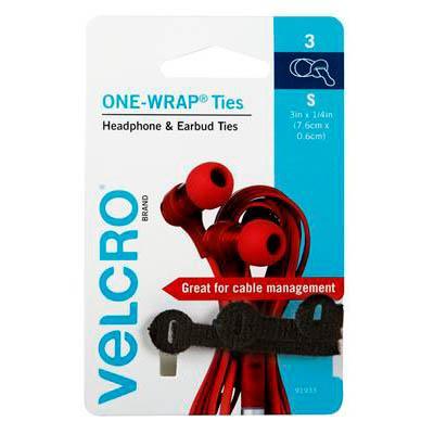 Velcro Brand One-Wrap Headphone And Earbud Ties 6 X 76Mm Black Pack 3 91933 - SuperOffice