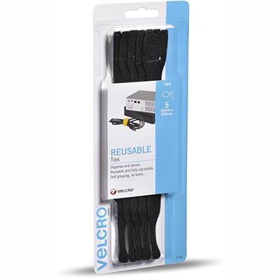 Velcro Brand One-Wrap Reusable Ties 25mmx200m Black Pack 5 25552 - SuperOffice
