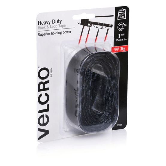 Velcro Brand Stick-On Heavy Duty Hook And Loop Tape Strip 25mmx1m Black 25556 - SuperOffice