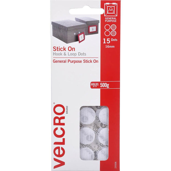 Velcro Brand Stick-On Hook And Loop Dots 16Mm White Pack 15 25506 - SuperOffice