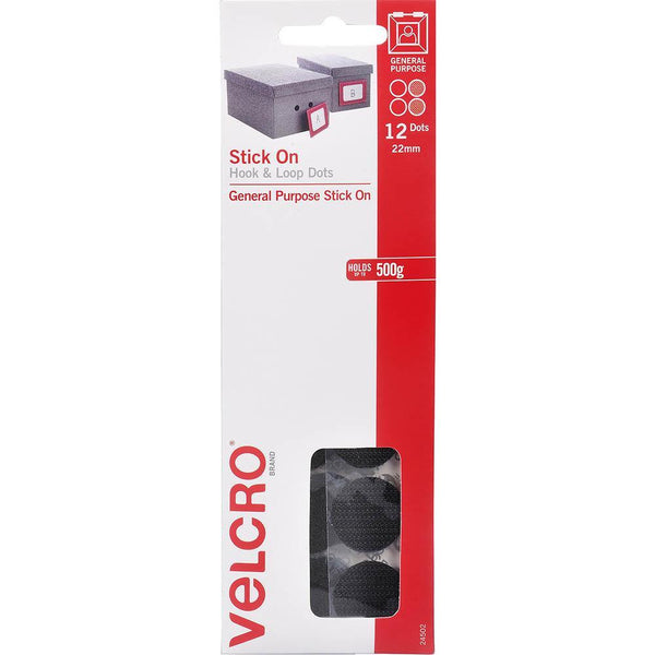 Velcro Brand Stick-On Hook And Loop Dots 22Mm Black Pack 12 24502 - SuperOffice