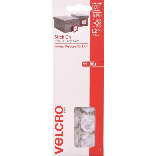 Velcro Brand Stick-On Hook And Loop Dots 22Mm White Pack 12 43032 - SuperOffice