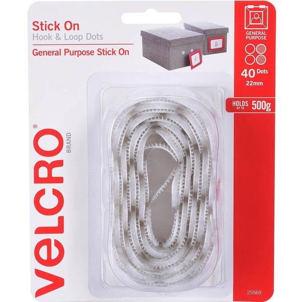 Velcro Brand Stick On Hook And Loop Dots 22Mm White Pack 40 25569 - SuperOffice