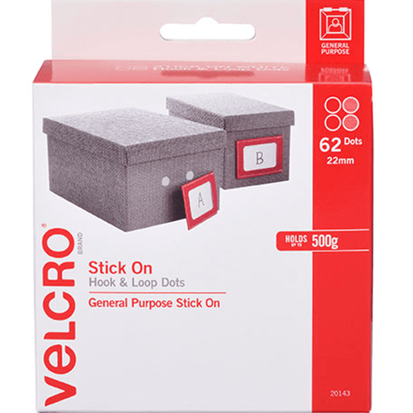 Velcro Brand Stick-On Hook And Loop Dots Circles Set 22mm White Pack 62 42717 - SuperOffice