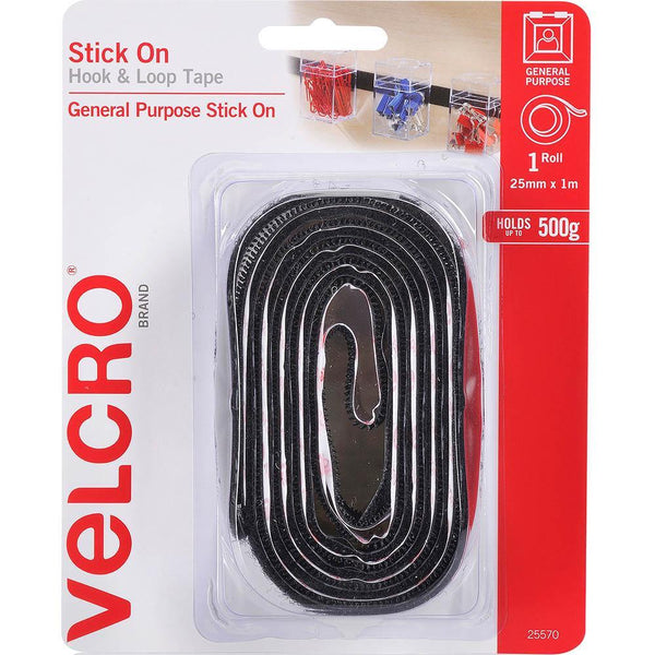 Velcro Brand Stick On Hook And Loop Tape 25Mm X 1M Black 25570 - SuperOffice