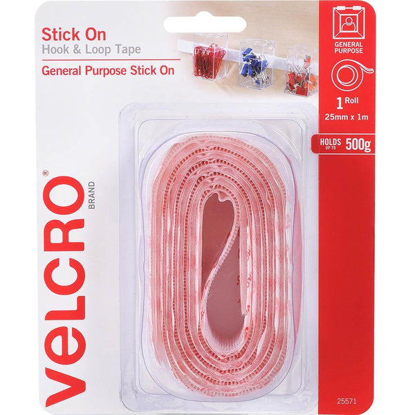 Velcro Brand Stick On Hook And Loop Tape 25Mm X 1M White 25571 - SuperOffice