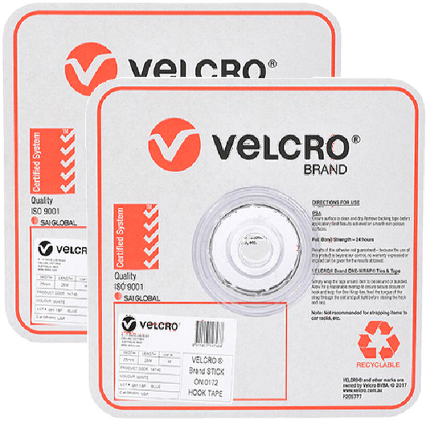 Velcro Brand Stick-On Hook And Loop Tape Roll Set 25mmx25m White 43361 + 43362 (SET) - SuperOffice