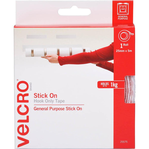 Velcro Brand Stick On Hook Only 25Mm X 5M White 25575 - SuperOffice