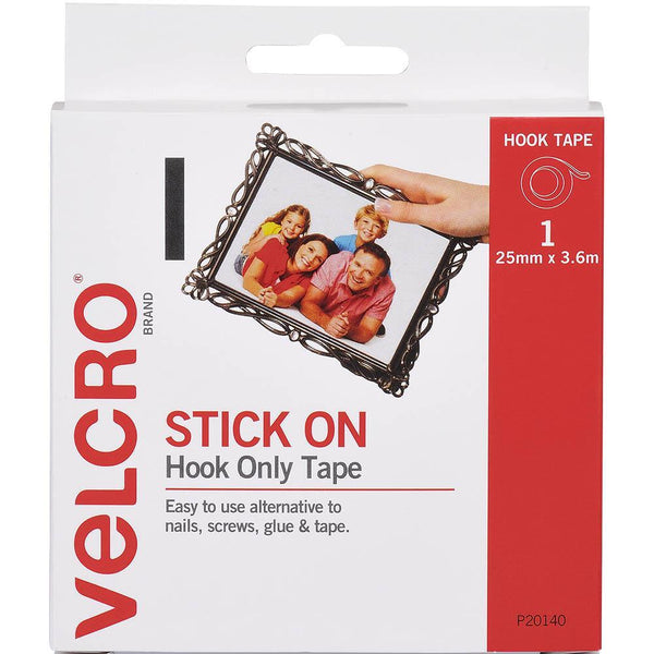 Velcro Brand Stick-On Hook Tape 25Mm X 3.6M White 42718 - SuperOffice