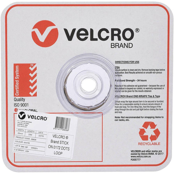 Velcro Brand Stick-On Loop Dots 22mm White Pack 900 45338 - SuperOffice