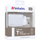 Verbatim 4 USB Port Travel Charger Adapter White AU, US, EU, UK 65124 - SuperOffice