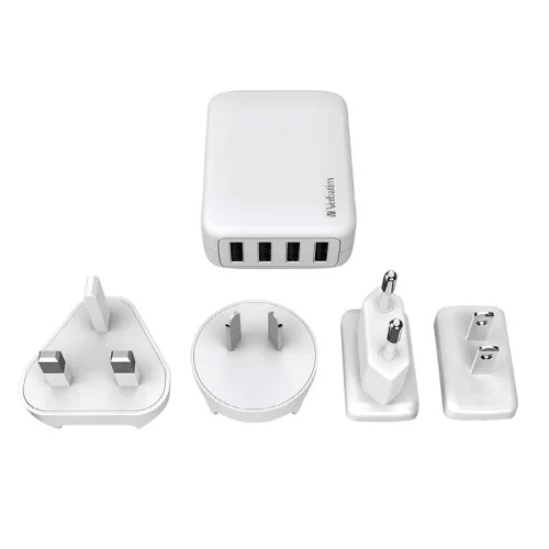 Verbatim 4 USB Port Travel Charger Adapter White AU, US, EU, UK 65124 - SuperOffice