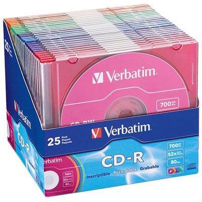 Verbatim Cd-R 80 Min 52X Slim Case Coloured Pack 25 94611 - SuperOffice