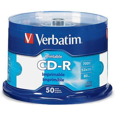 Verbatim Cd-R 80Min 52X Inkjet Printable White Pack 50 41908 - SuperOffice