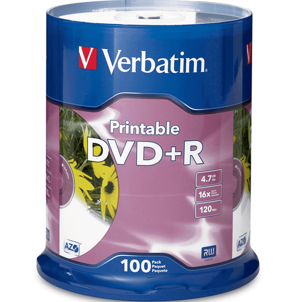 Verbatim DVD+R 4.7Gb 16X White Printable Discs CDs Pack 100 95145 - SuperOffice