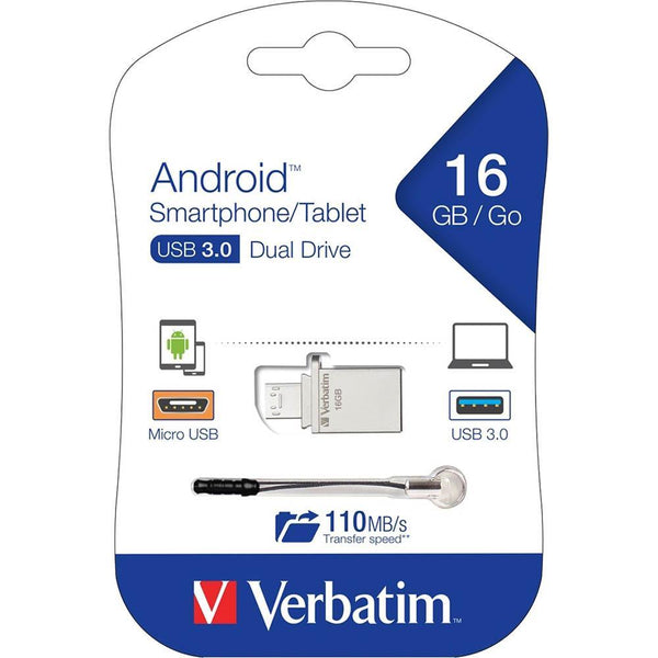 Verbatim Store-N-Go Android Smartphone Tablet Dual Usb Drive 16Gb Silver Metal 64935 - SuperOffice