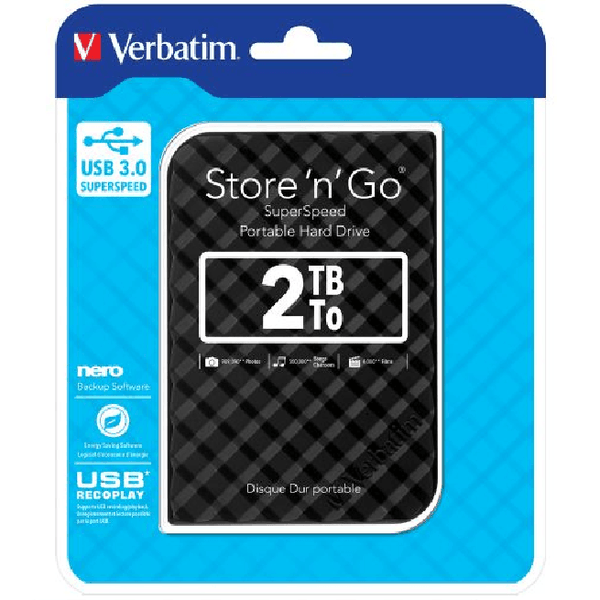 Verbatim Store-N-Go USB 3.0 Portable Hard Drive 2TB Black High Speed 53195 - SuperOffice