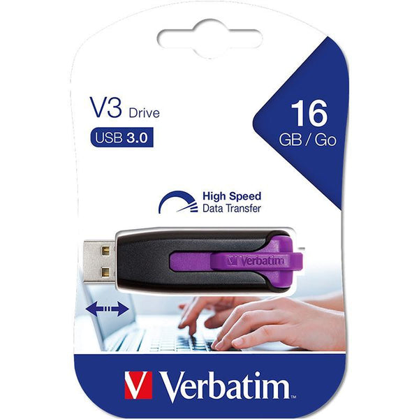 Verbatim Store N Go V3 Retractable Usb Drive Violet 16Gb 49180 - SuperOffice