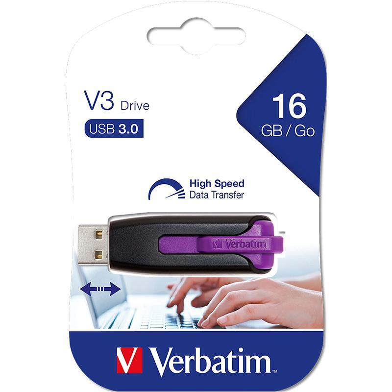 Verbatim Store N Go V3 Retractable Usb Drive Violet 16Gb 49180 - SuperOffice